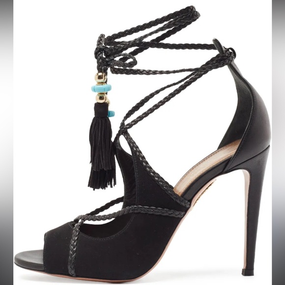 Aquazzura Poppy Delevingne Black Peep-Toe Heels Sz 38 - Picture 10 of 16